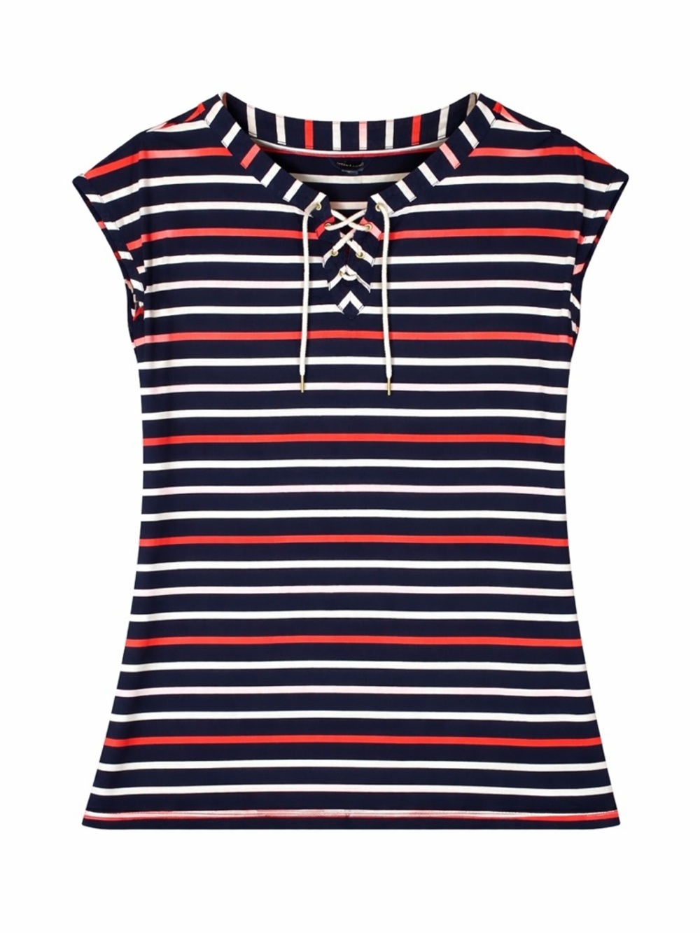 Tommy Hilfiger Striped T-Shirt Dress Lace-Up Neck Cap Sleeve Casual Sz. XXL